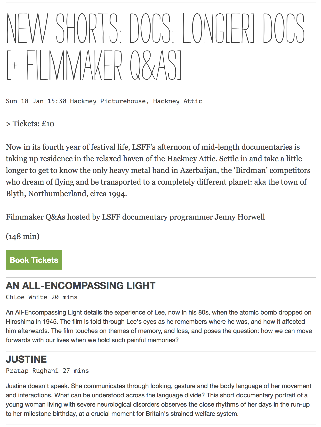 “Justine” screening at the London Short Film Festival 18 January 2015