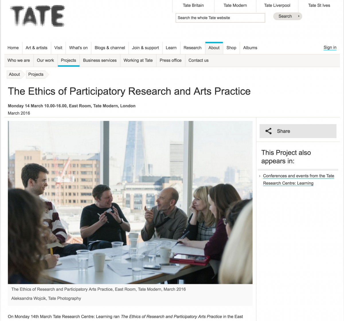 The Ethics of Participatory Research and Arts Practice,        Tate Research Centre: Learning, at the Tate Modern