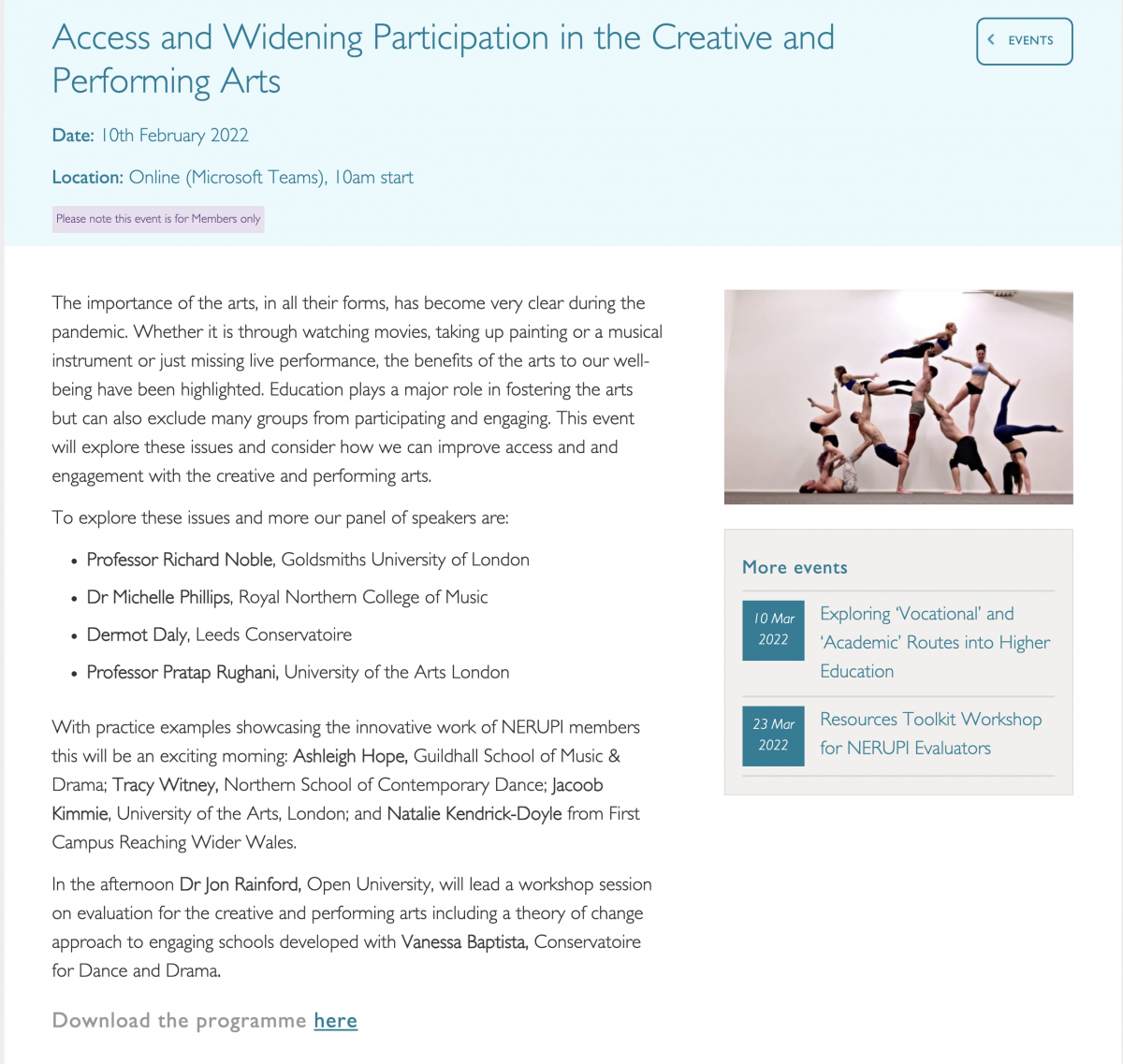 Access and Widening Participation in the Creative and Performing Arts @NERUPI 20 Feb 2022